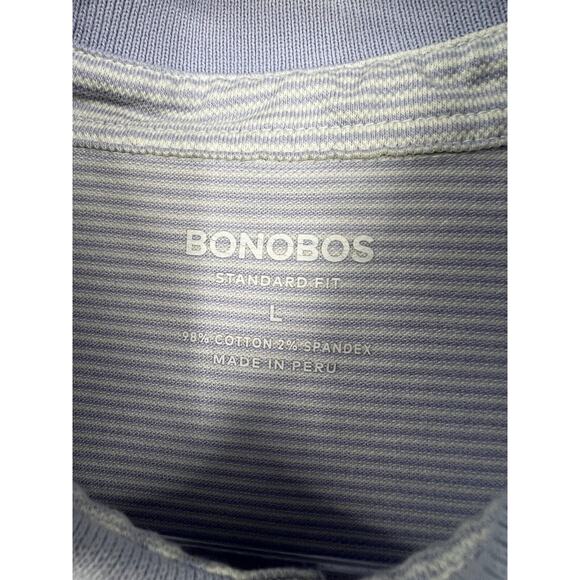Bonobos Shirt Mens Polo Stripped Blue and White Short Sleeve Collared Large - Picture 2 of 8